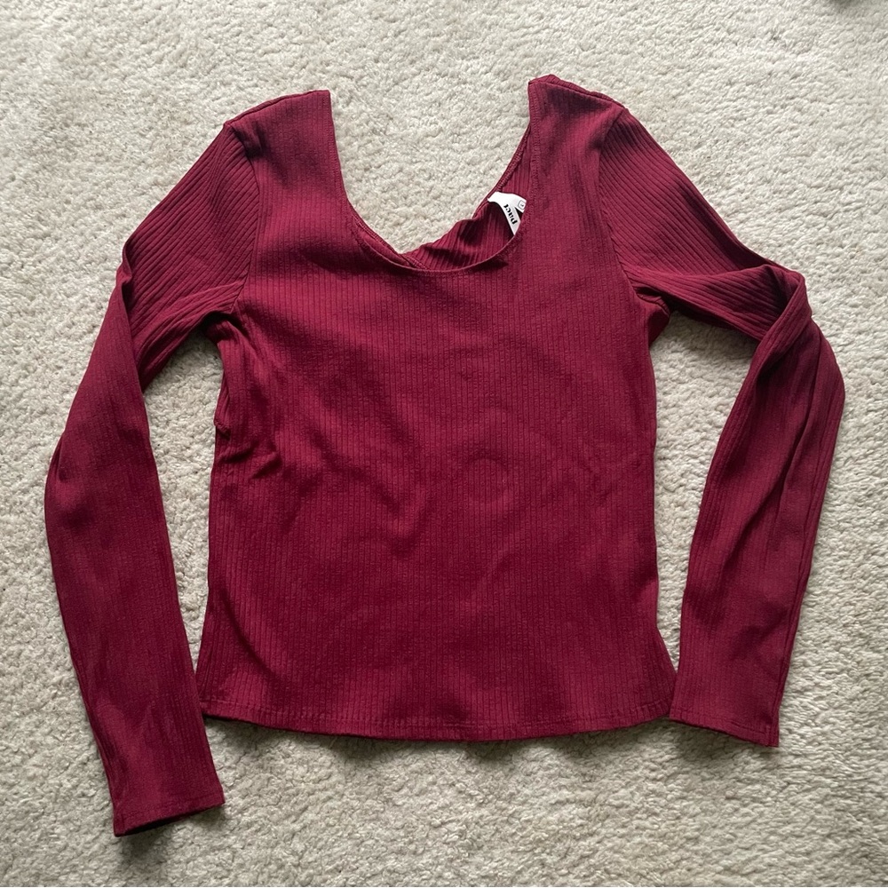 Pact rubbed long sleeve shirt in burgundy